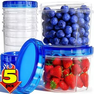 5Pcs Reusable Freezer Fresh-Keeping Containers Food Fruit Storage Box with Twist Top Lids Stackable Leakproof Bento Box