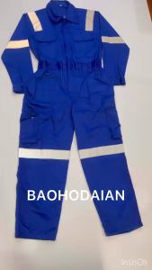 Áo liền quần túi hộp màu xanh phối phản quang xám kaiki 65/35