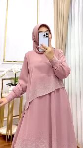 Adella Dress Ceruty Apk Swarovski Gamis Lebaran 2025 Viral Dress Wanita Muslim Remaja Kondangan