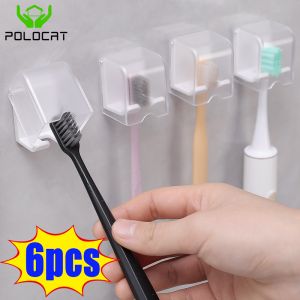 Polocat 1/6pcs Toothbrush Rack Wall-Mounted Holder Space Saving Toothbrush Stand Rack Organizer with Lid Self-adhesive Bathroom Tools