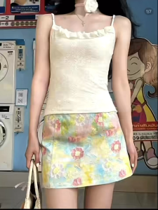 XLshop กระโปรงสั้นลายดอกสีสันสดใส รุ่นใหม่ มีซับใน ซิปข้าง สไตล์สาวฮาวาย หลากหลายสีให้เลือก