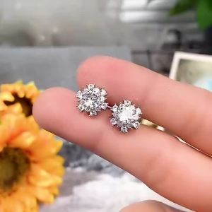 Huitan Cute Flower Stud Earrings with Crystal Cubic Zirconia Delicate Daily Wearable Accessories for Women Party Fashion Jewelry