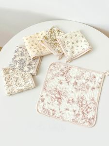 Korean Ins ~ Floral Saliva Towel Six Layers of Pure Cotton Gauze Square Towel Baby Face Towel Handkerchief Wipes ~ 3 Pack