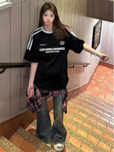 Áo Thun Tay Ngắn in Chữ Màu Đen Mùa Hè Rộng Rãi Cho Nữ Thương Hiệu Mỹ Thời Trang in Chữ Tay Lửng Thường Ngày Cotton