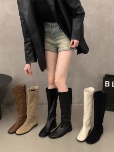 Retro Flat Boot Long Boot Womens Shoes 2025 Autumn Winter New Simple Match Knight Boot Spring Autumn Single Boot