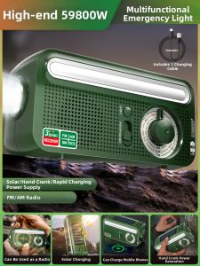 Hand Crank Solar Radio Flashlight Super Bright Outdoor Emergency