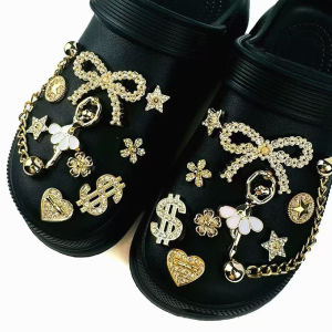 20PCS Shoe Charms Set Ballet Girl Gold Rhinestone Heart-shaped Bow Shoe Decoration Buckle for Sandals Clogs DIY Accessories Gift