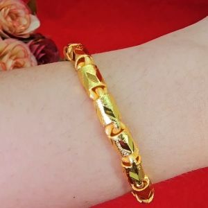 สร้อยข้อมือทองปล้องอ้อยห้อยจี้หัวใจตัดลาย ความยาว 7 นิ้ว เทียบเท่า 3 บาท ชุบทอง ใสได้ทุกโอกาส ใส่อาบน้ำได้
