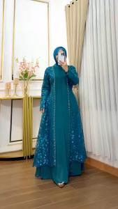 Gamis Modern Mix Motif Terbaru Mewah Simple Elegant Kekinian Manik Swarrovsky