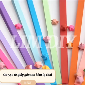 Giấy Gấp Sao 540 Tờ Kèm Lọ Thủy Tinh – Tông Đỏ Vàng Xanh Dương Cầu Vòng LIM DIY