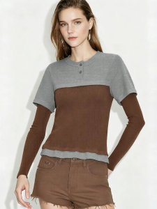 AMII | Commuter Style Slimming Color-blocked Short Sleeve Knitwear