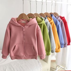 Fashionable Fleece Lined Zipper Hoodie Jacket for Boys And Girls Spring Autumn Season Casual Cotton Blend Coat for Middle And Older Kids