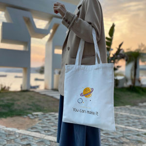 Customizable Simple Canvas Tote Bag Single Shoulder Shopping Bag for Women Students Training and Class Supply Bag Cotton Canvas Printed Bag