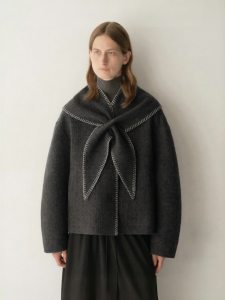 INSIS FEMME | Textured Wool Removable Bunny Ear Scarf Double-faced Short/Long Overcoat