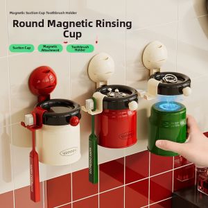 Kaman | Suction Cup Toothbrush Organizer Magnetic Mouthwash Cup Wall Mount
