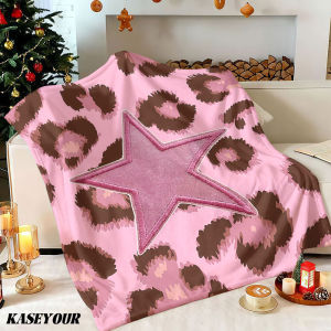 Beast Kingdom | Pink Leopard Star Patch Winter Summer Flannel Blanket Throw Fleece Soft Fuzzy Plush Cozy Fleece Blankets for Sofa Ideal Gifts