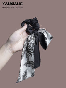 Elegant Chinese Style Butterfly Knot Hair Tie Ink Wash Print Pattern Low Ponytail Hair Accessory Fashionable Korean Trend