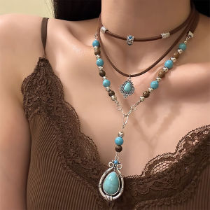 Original Design Eye-catching Turquoise Bohemian Ethnic Style Necklace Multi-layer Collarbone Chain Fashion Jewelry Accessory