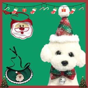 Pet Christmas Hats Bib Cat Dog Christmas Costume Bow Tie Collar Pet Saliva Towel Puppy Christmas Decoration