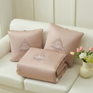Elegant Simple Silken Embroidered Pillow Blanket Car Backrest Multi-Function Two-In-One Nap Covering Blanket Machine Washable