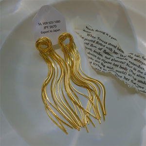 Korean Fashion Knotted Long Tassel Gold Earring Women Metal Drop Earrings Jewelry for Women