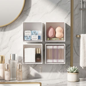 Qtip Holder Wall Mount Small Plastic Bathroom Wall Organizers Box for Cotton Swabs Balls Pads Hair Ties Dental Floss Picks