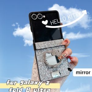 Sanrio | Fashion Korean Diamond Sanrio Hello Kitty Mirror Stand Hinge Protect Case for Samsung Galaxy Z Flip 8 7 7FE 6 5 Shockproof Cover