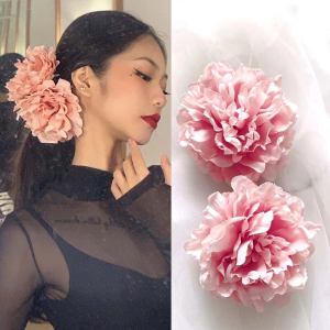 Retro Hanfu Headwear Pink Fabric Flower Hair Clip Stage Performance Photography Props Traditional Chinese Costume Accessories