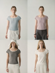 INSIS FEMME | Brushed Long Staple Cotton Henry Neck Flutter Sleeve T-Shirt