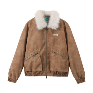 JNXS | Motorcycle Style PU Leather Removable Fur Collar Autumn Jacket
