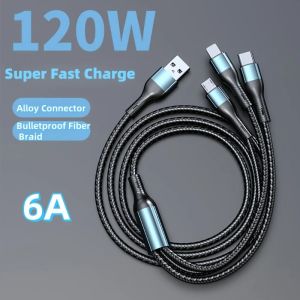 other | 6A 120W 3 in 1 USB Type C Cable Fast Charge Phone Charger Data Cord For iPhone Samsung Xiaomi Huawei Quick Charge Micro USB Wire