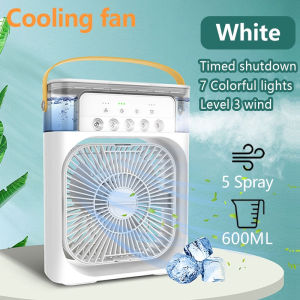 ( Ship Out Selangor )Sel7Color Portable Air Conditioner Air Cooler Fan USB Mist Table Fan Cooling Fan 3in1 USB Mini Portable Fan