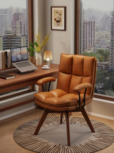 Solid Wood Rotating Computer Chair Soft Padded Office Desk Chair Home Bedroom Vanity Chair Comfortable for Long Sitting Study Desk Chair