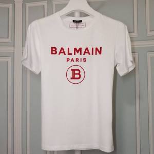 Original BALMAIN PARIS Summer Fashion Cotton Short-sleeved Custom Red Letter T-shirt