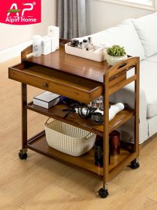 Kitchen Multi-layer Storage Rack Mobile with Wheels Bedroom Vegetable Stand Beauty Salon Organizer Small Cart Bamboo Material