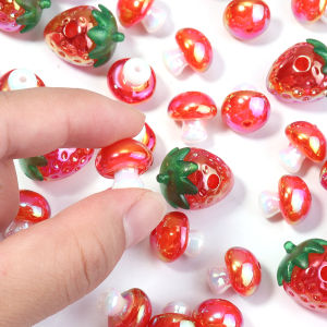 ลูกปัดอะคริลิกรูปสตรอว์เบอร์รี่ 5-10 ชิ้น/ล็อต ลูกปัดการ์ตูนสี AB ลูกปัดเห็ด 3 มิติ ลูกปัดเว้นวรรคแบบหลวม สำหรับทำเครื่องประดับ DIY ต่างหู
