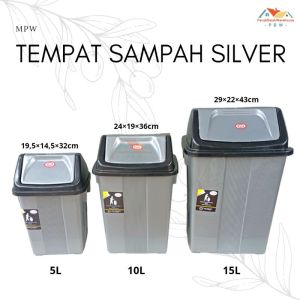Tempat Sampah Silver 5L 10L 15L MPW / Tempat sampah tutup ayun / Keranjang Sampah