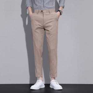 ROMON | Lormen Summer Thin Mens Casual Pants Loose Straight Business Mini West Pants No Ironing Elastic Trendy Nine-point Pants