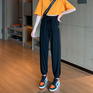 LANGPIN | New 2025 Womens Ice Silk Trousers Thin Wide Leg Slimming Lantern Style Summer Loose Casual Sweatpants High Waist Pocket Detail