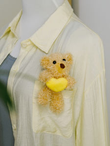 Dopamine Lemon Yellow Mini Bear Heart Couple Pins Clothes Accessories Soft Plush Toys Original Design Couple Hanging Ornaments