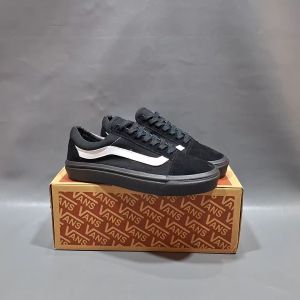 SEPATU VANS21 OLD SKOOL VAULT OG BLACK OUT LIST PUTIH KANVAS 36-43