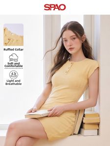spao | Flounced Yellow Short Dress A-line Waist-Accentuating