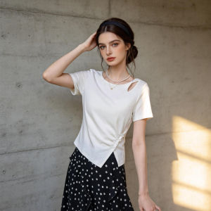 PIAOYA | French Simple Sweet Slimming Lace Hollow High-Sense Casual T-Shirt
