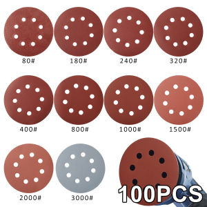 100Pcs Sanding Discs 8 Hole 125mm Sandpaper Woodworking Metal Grinding Disc Round Alumina Sanding Pads Abrasive Polishing Tool