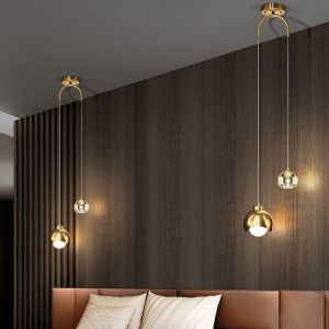 [Tricolor Changeable] Modern Simple Crystal Pendant Light Luxury Bedroom Bedside Hanging Lamp Nordic Minimalist Long Line Living Room Home Decoration Lamp