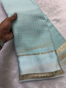 SG Ready Stock - Premium Quality Soft viscose saree in check pattern with satin border with self blouse