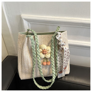 Large Capacity Woven Straw Tote Bag Womens Summer Versatile Single Shoulder Beach Commuting Handbag Korean Style Soft Bag