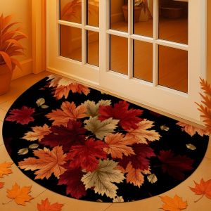 VIKAMA Autumn Maple Leaf Round Doormat Non‑slip Fall Harvest Floor Mat Thanksgiving Entrance Rug For Front Door Home Decoration