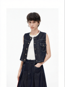 Cotton Blend Denim Vest Skirt Set Vintage Retro Look Summer