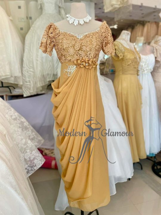 Matte Gold SWAG DESIGN Formal Gown for Ninang, Principal Sponsor, Mother of  the Bride Groom | Lazada PH